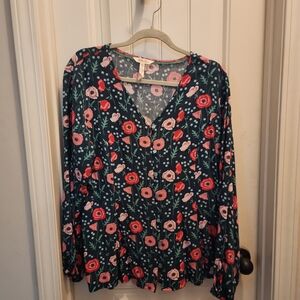 Matilda Jane Floral Blouse - Green and Red